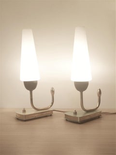 2 Midcentury Brass and Glass Shaped Night Table Bedside Wall Sconces