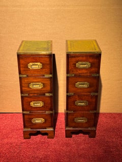 2x Military apothecary chest of drawers bedside tables leather top, 1850