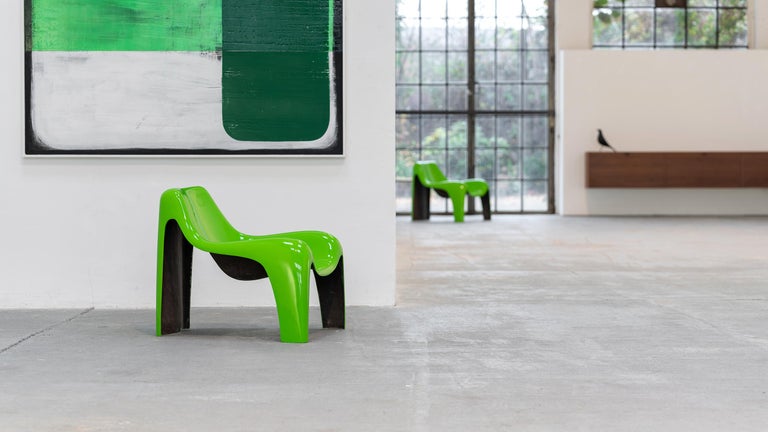2xOrganic Lounge Chair by Luigi Colani Green Fiberglass, 1968 by Heinz Essmann For Sale 8