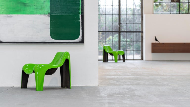 Mid-Century Modern 2xOrganic Lounge Chair by Luigi Colani Green Fiberglass, 1968 by Heinz Essmann For Sale