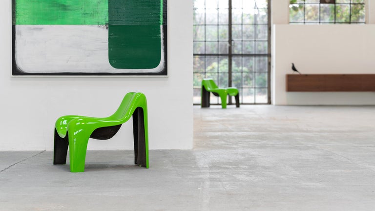 2xOrganic Lounge Chair by Luigi Colani Green Fiberglass, 1968 by Heinz Essmann For Sale 1