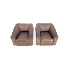 2x Original de Sede DS 47 Sessel, Armlehnstuhl, dickes Leder, Design