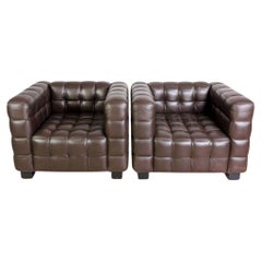 2x Original Wittmann Kubus Sessel Josef Hoffmann Leder braun