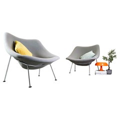 Vintage 2x Pierre Paulin Austernstuhl Mid Century Sessel Artifort grau Filz