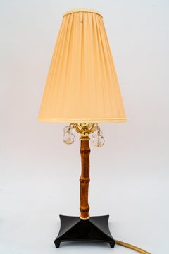 2x lampade da tavolo in bambù Rupert Nikoll con paralumi in tessuto vienna 1950 circa