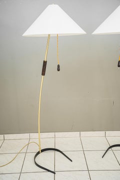 2x Rupert Nikoll Floor Lamps with Wood Handle, circa 1950s