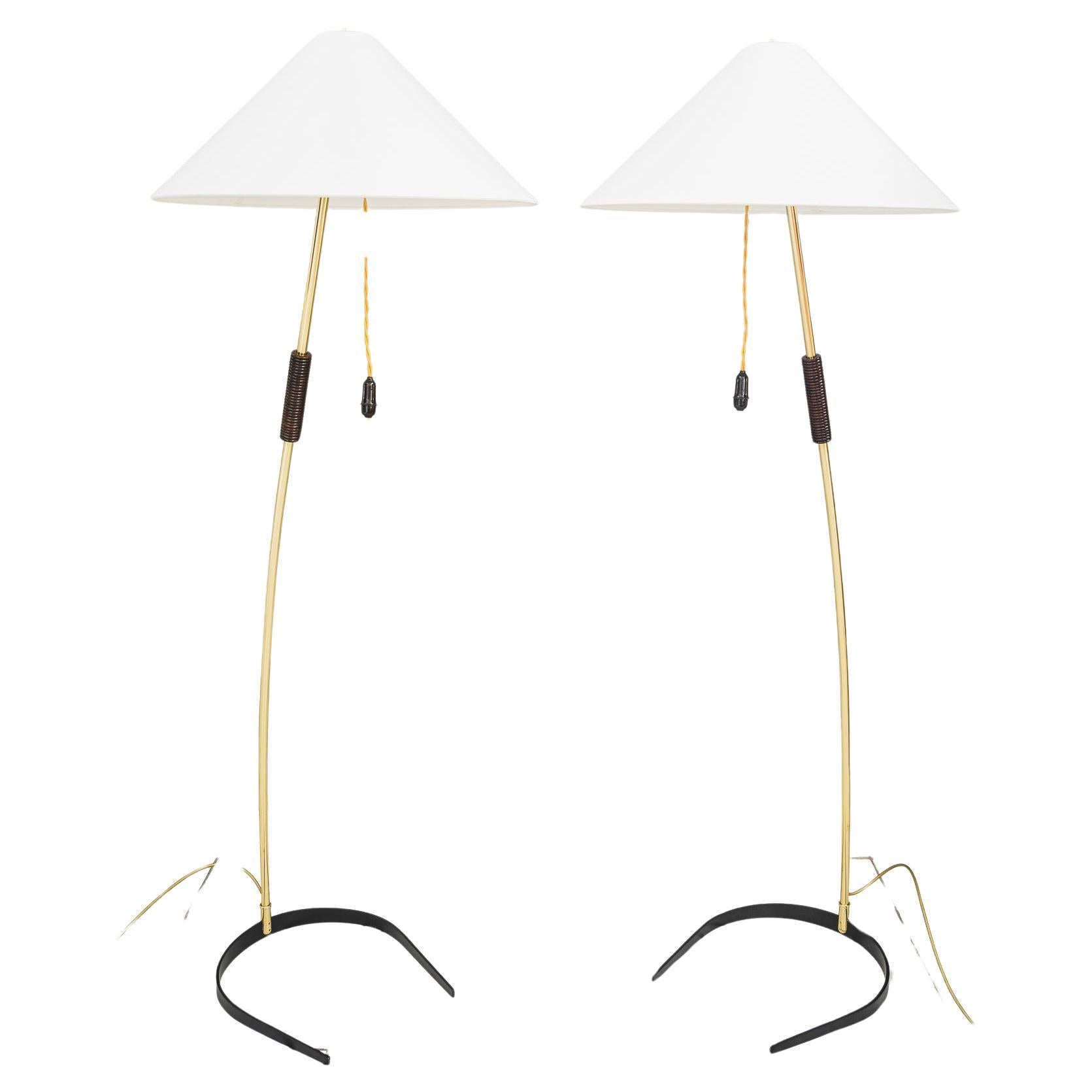 2x Rupert Nikoll Floor Lamps with Wood Handle, circa 1950s For Sale