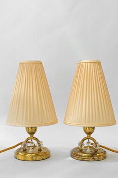 2x lampade da tavolo Rupert Nikoll con paralumi in tessuto vienna anni '60 circa