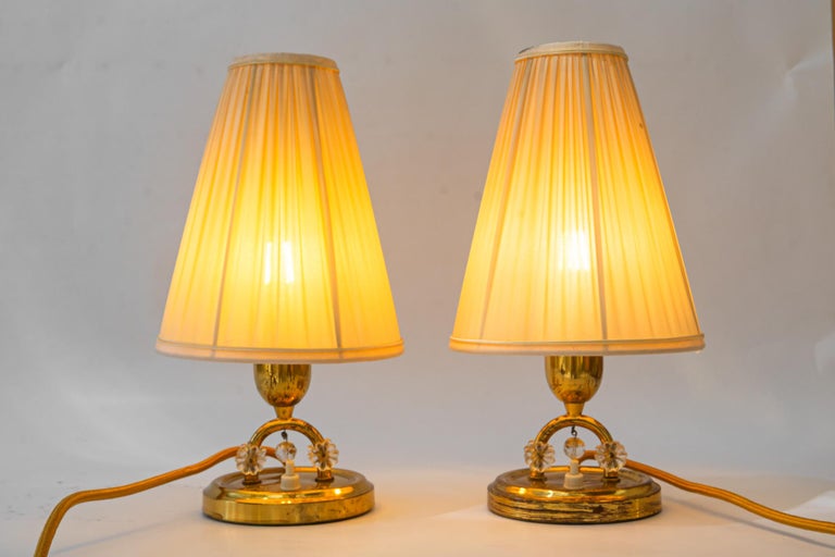 Lampes de Bureau en Laiton et Verre Peint à la Main par Rupert Nikoll, Autriche, 1950s, Set de 2 en vente sur