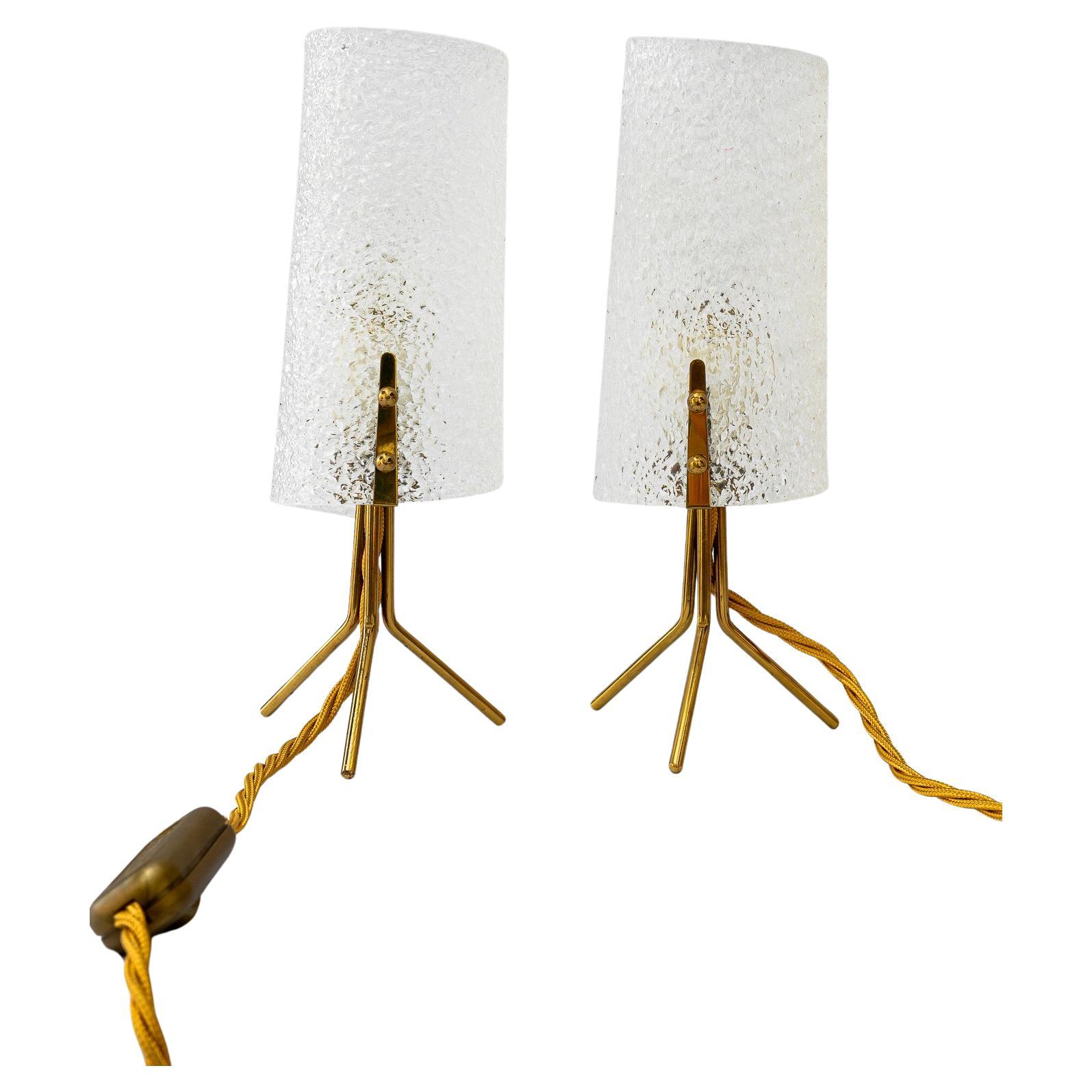 2x lampade da tavolo Rupert Nikoll con paralumi in lucite vienna anni '60 circa