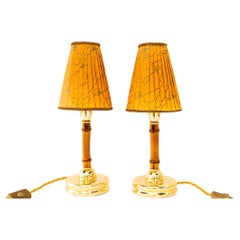 2x Rupert Nikoll Tischlampen mit originalem Stoffschirm Wien um 1950er Jahre