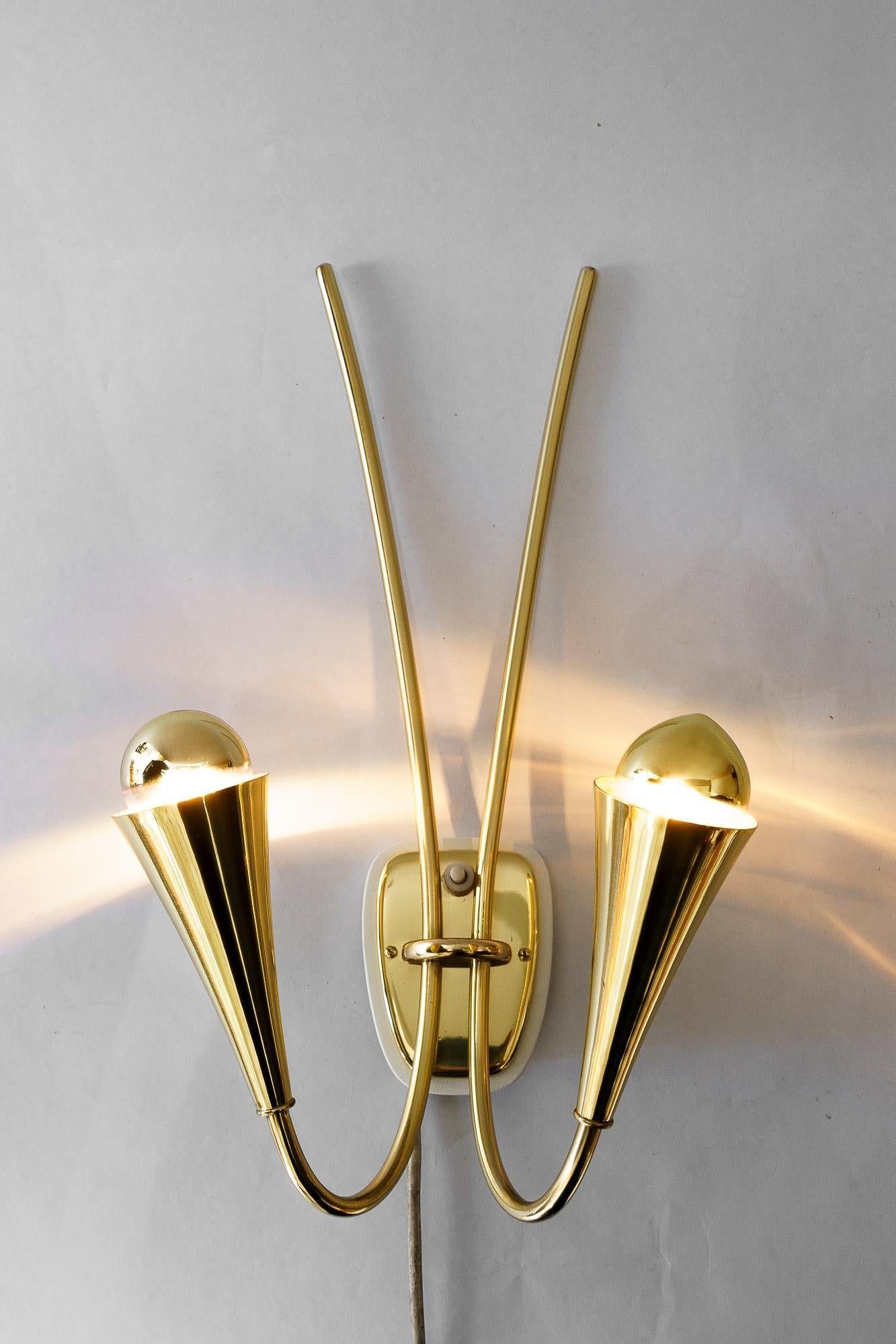 Brass 2x rupert nikoll wall lamps vienna around 1960s For Sale