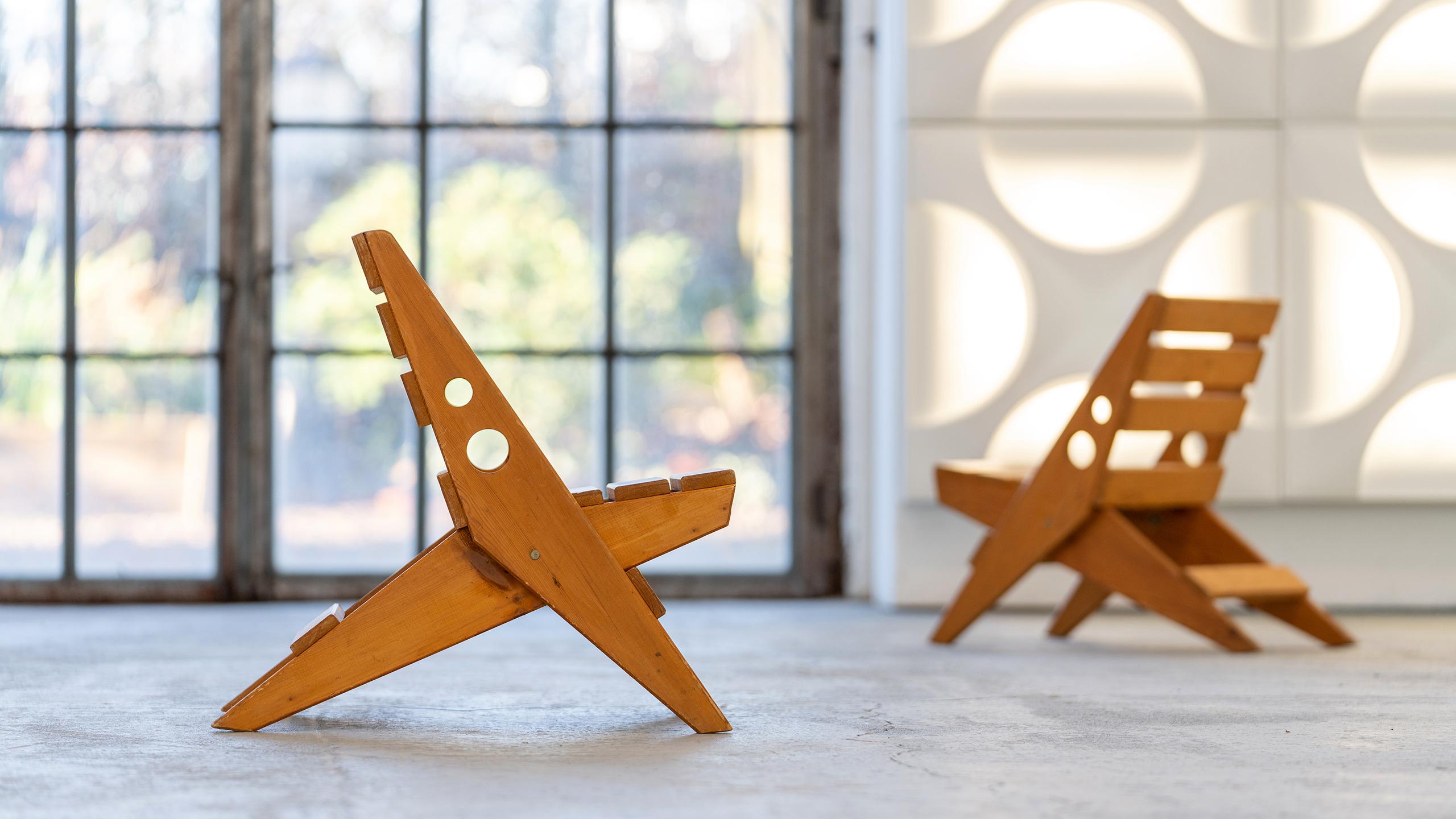2x Scissor Chair & Table for Kids, Pine Wood 1970, style of  Charlotte Perriand 6