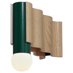 2x Single Corrugation Sconce / Wall Light in Natural Ash Veneer and Moss Green