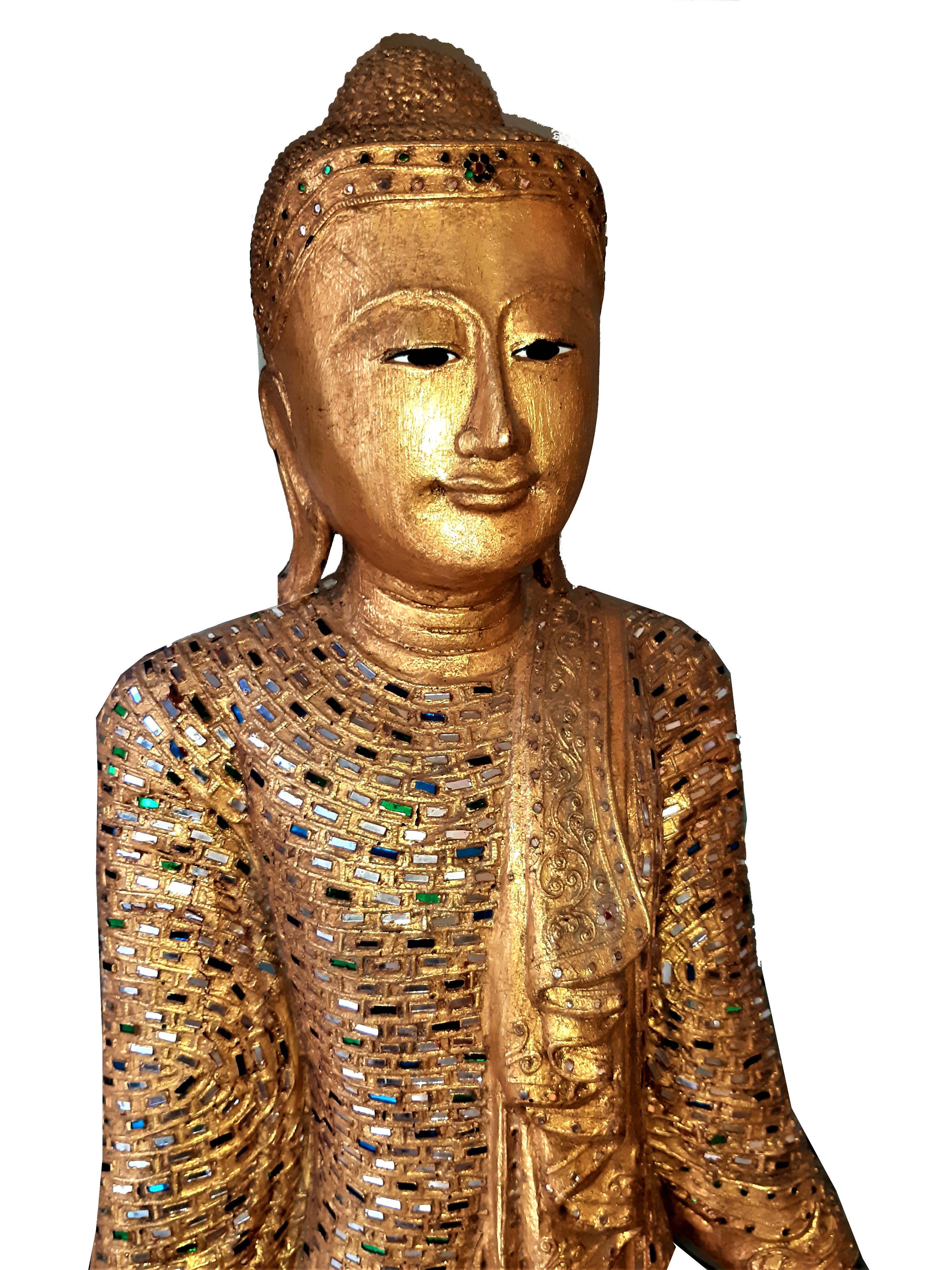 2x sculptures Holzschnitzerei von Buddha Mandalay / Birma en vente 3