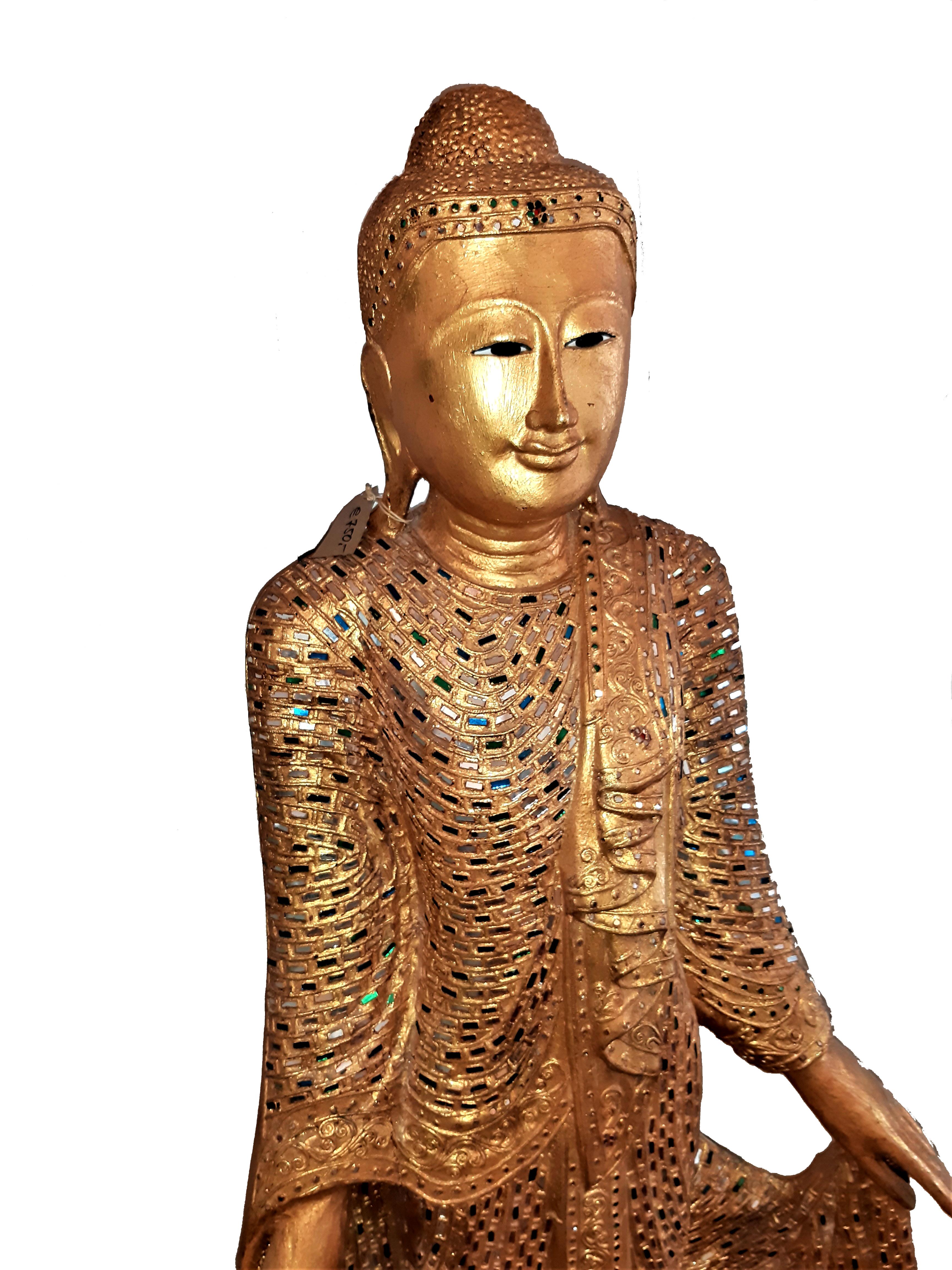 2x Skulptur Holzschnitzerei von Buddha Mandalay / Birma (Birmanisch) im Angebot