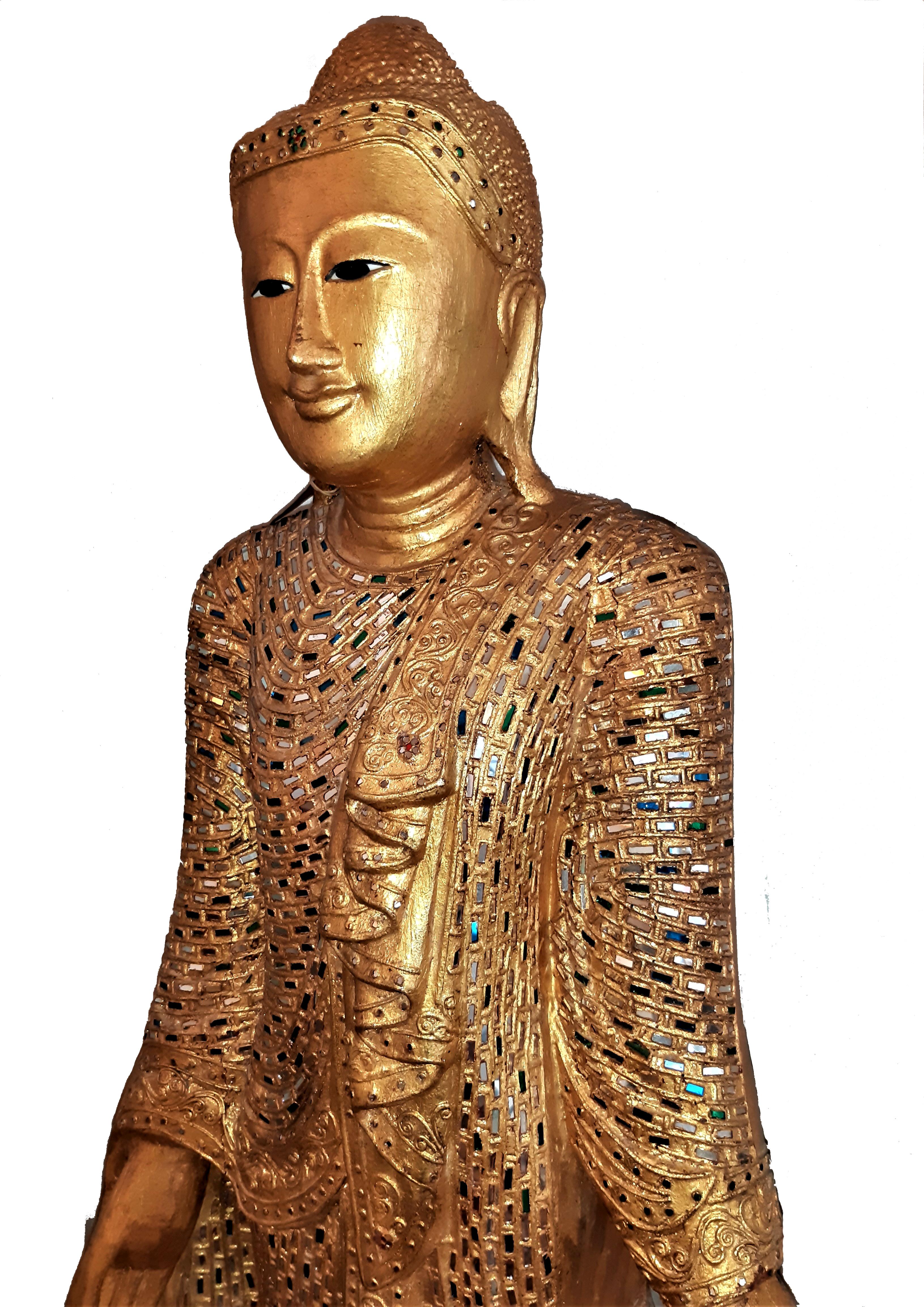 2x Skulptur Holzschnitzerei von Buddha Mandalay / Birma (Ende des 20. Jahrhunderts) im Angebot