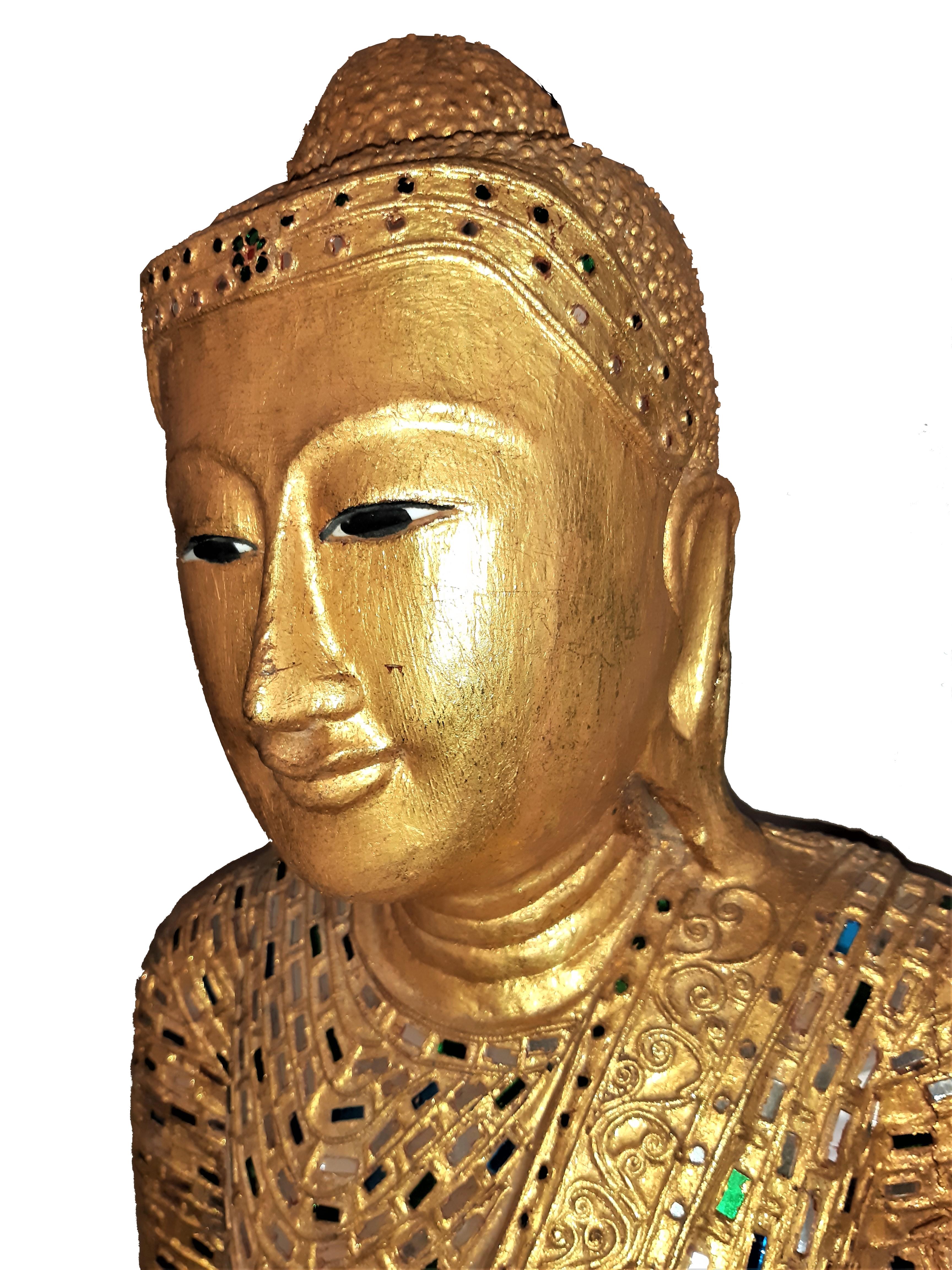 2x Skulptur Holzschnitzerei von Buddha Mandalay / Birma im Angebot 1