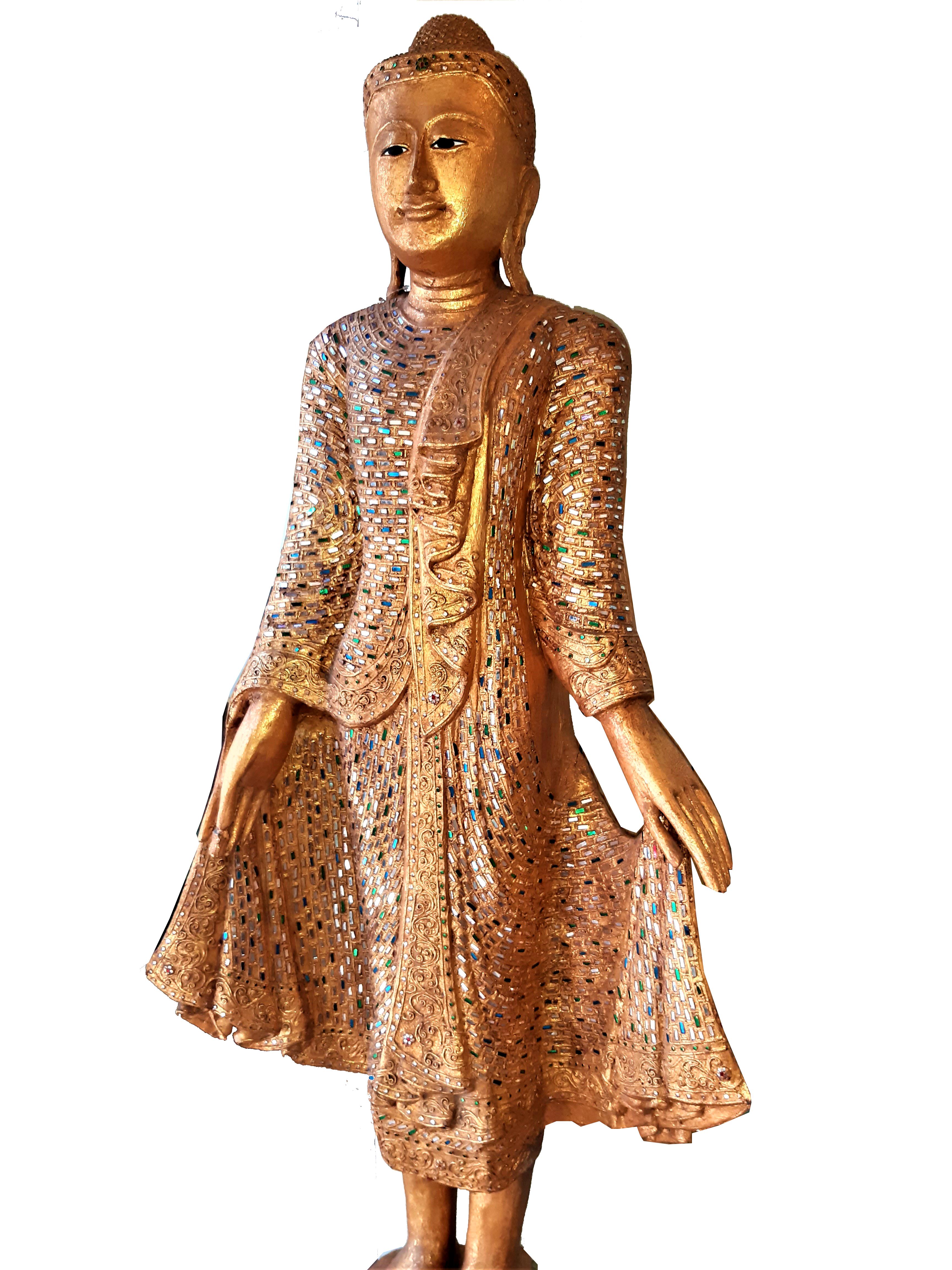 2x Skulptur Holzschnitzerei von Buddha Mandalay / Birma im Angebot 3