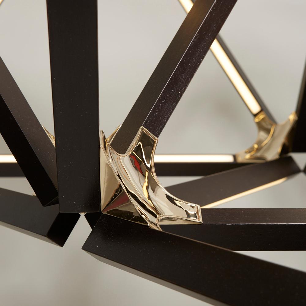Moderno 2X Lampadario a traliccio Noce Ottone Lucido in vendita