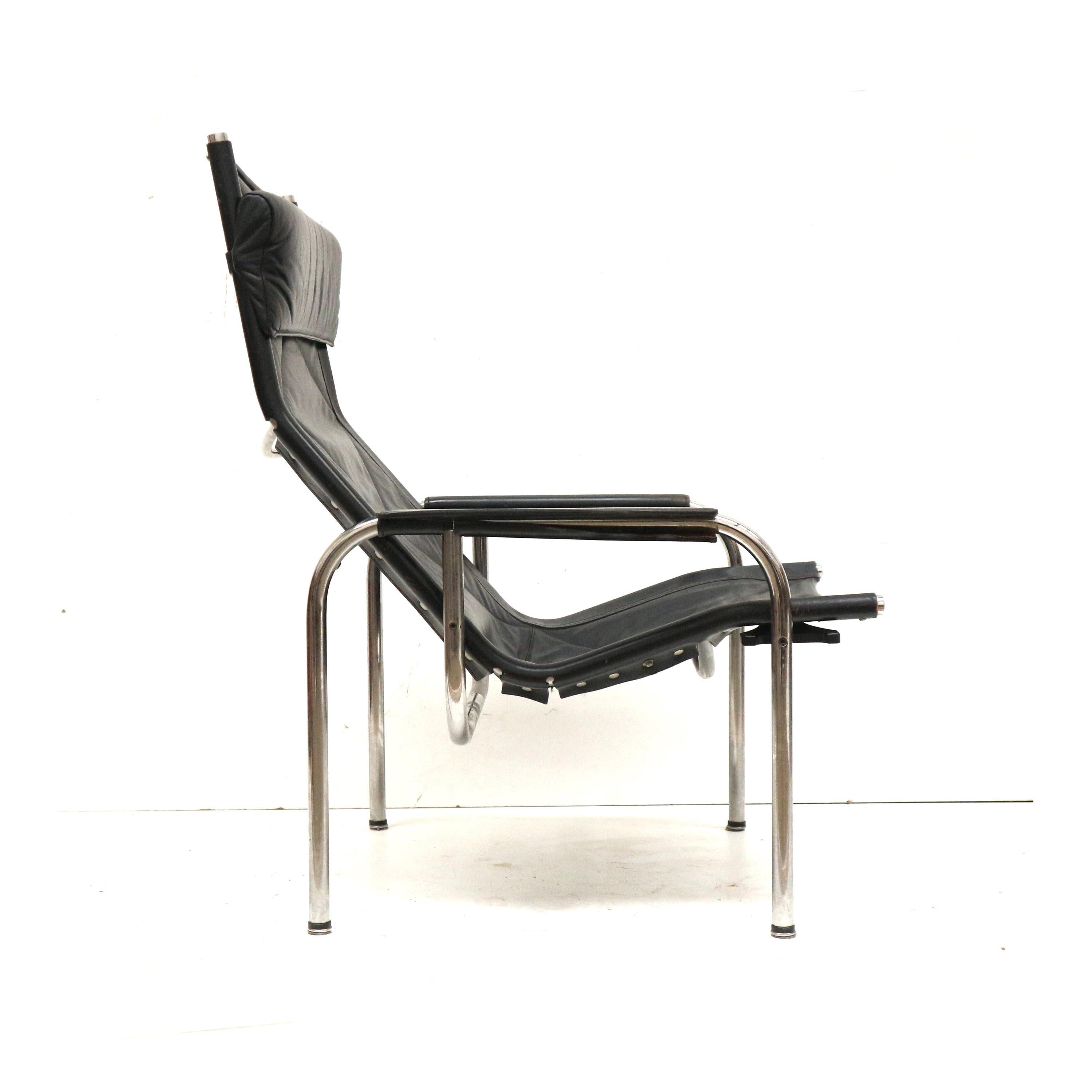 2x Fauteuil vintage en cuir noir de Strässle HE1106 conçu par Hans Eichenberger en vente 3