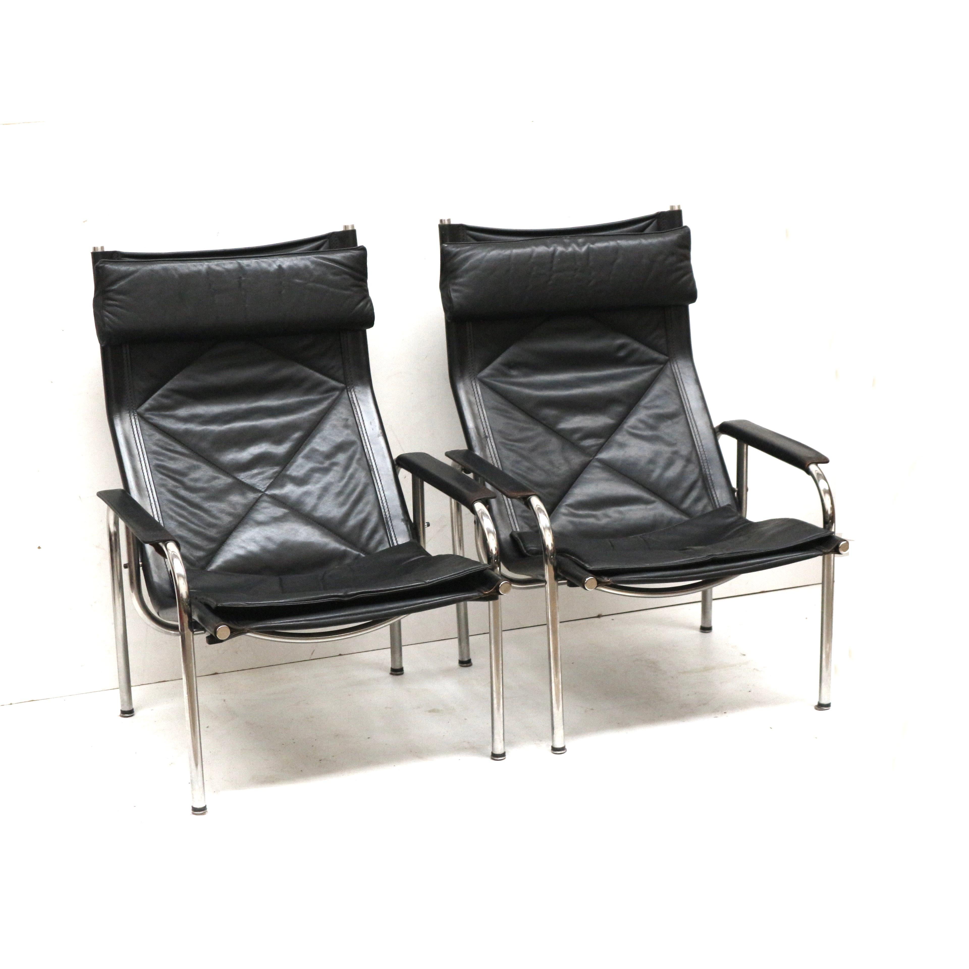 2x Fauteuil vintage en cuir noir de Strässle HE1106 conçu par Hans Eichenberger en vente 6
