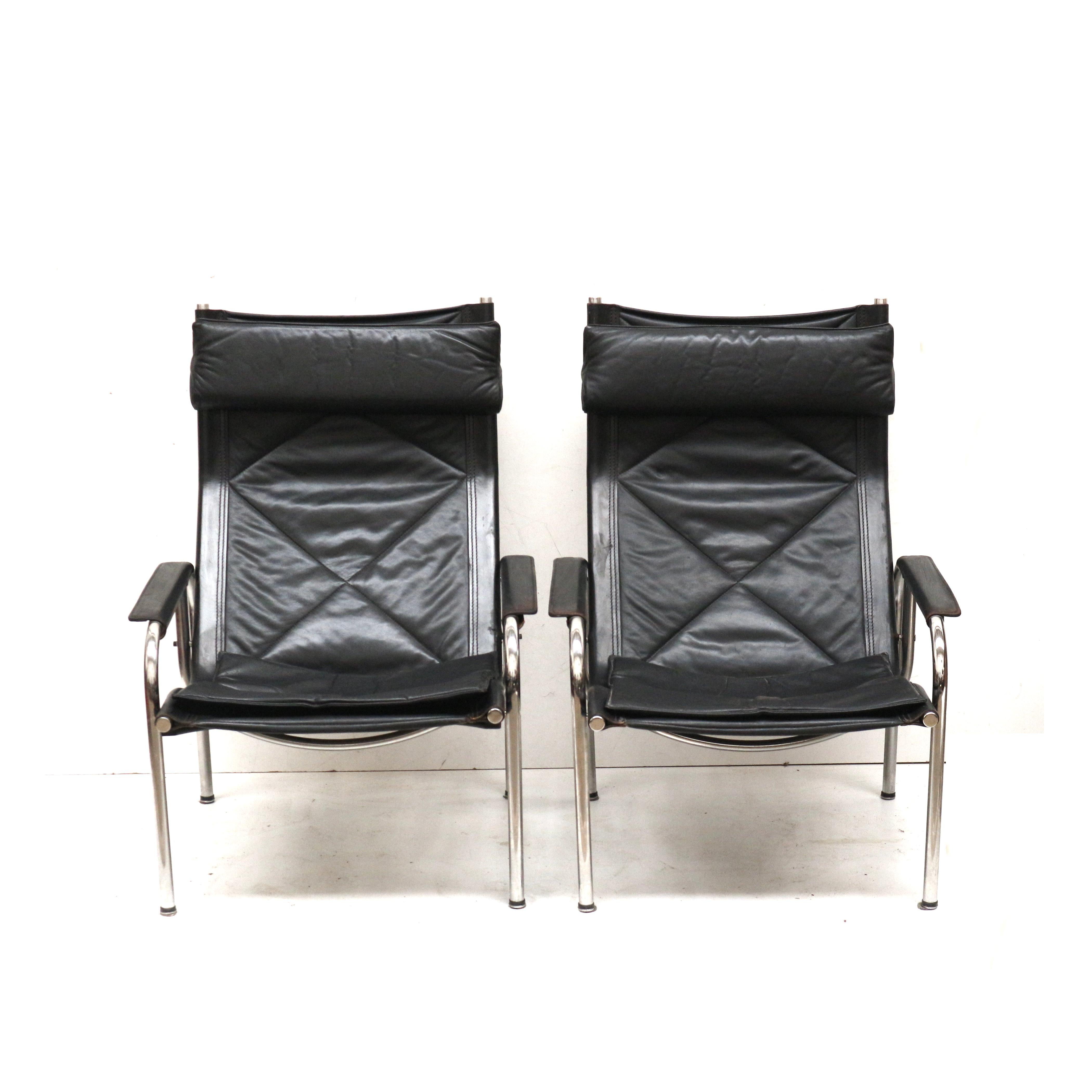 2x Fauteuil vintage en cuir noir de Strässle HE1106 conçu par Hans Eichenberger en vente 7