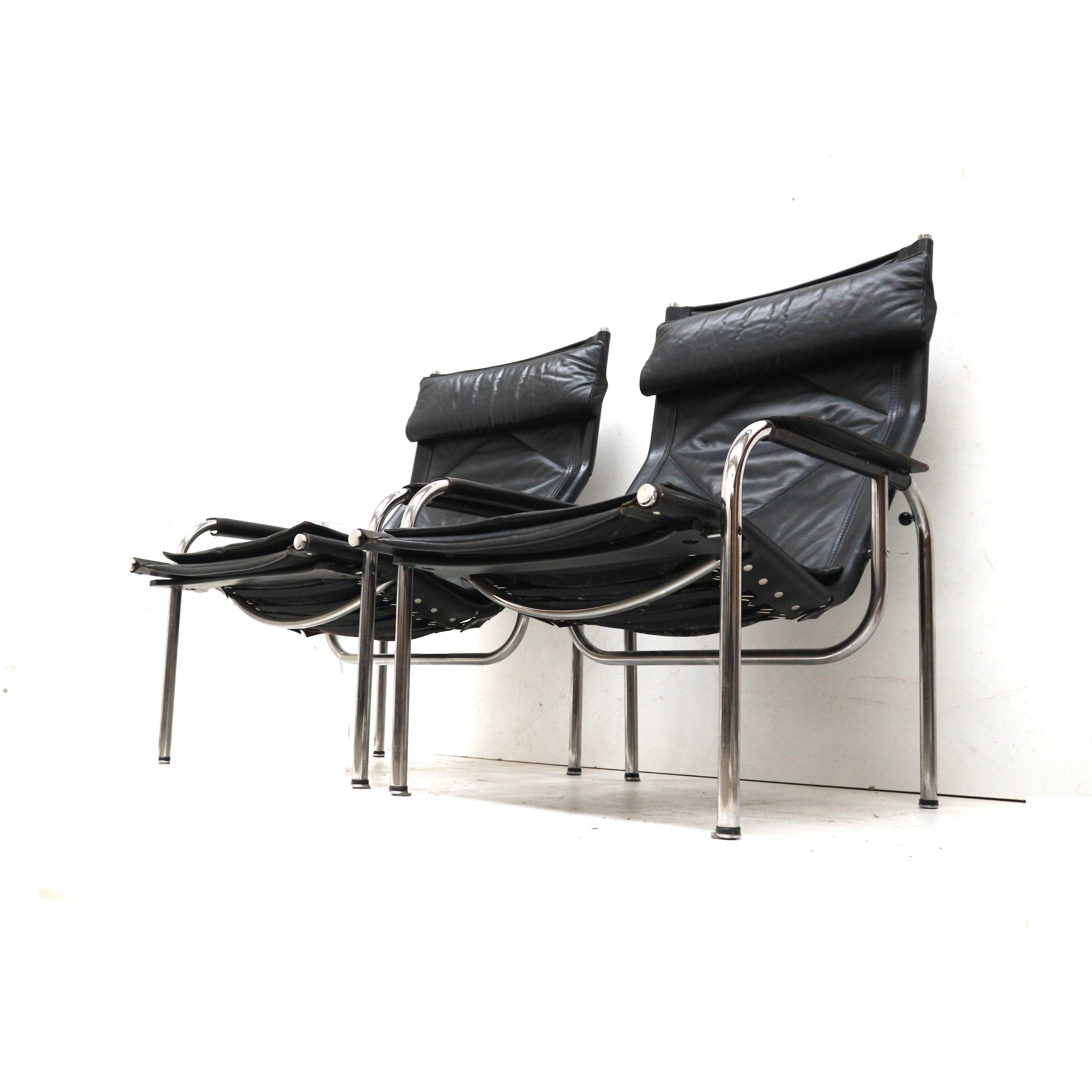 2x Fauteuil vintage en cuir noir de Strässle HE1106 conçu par Hans Eichenberger en vente 8