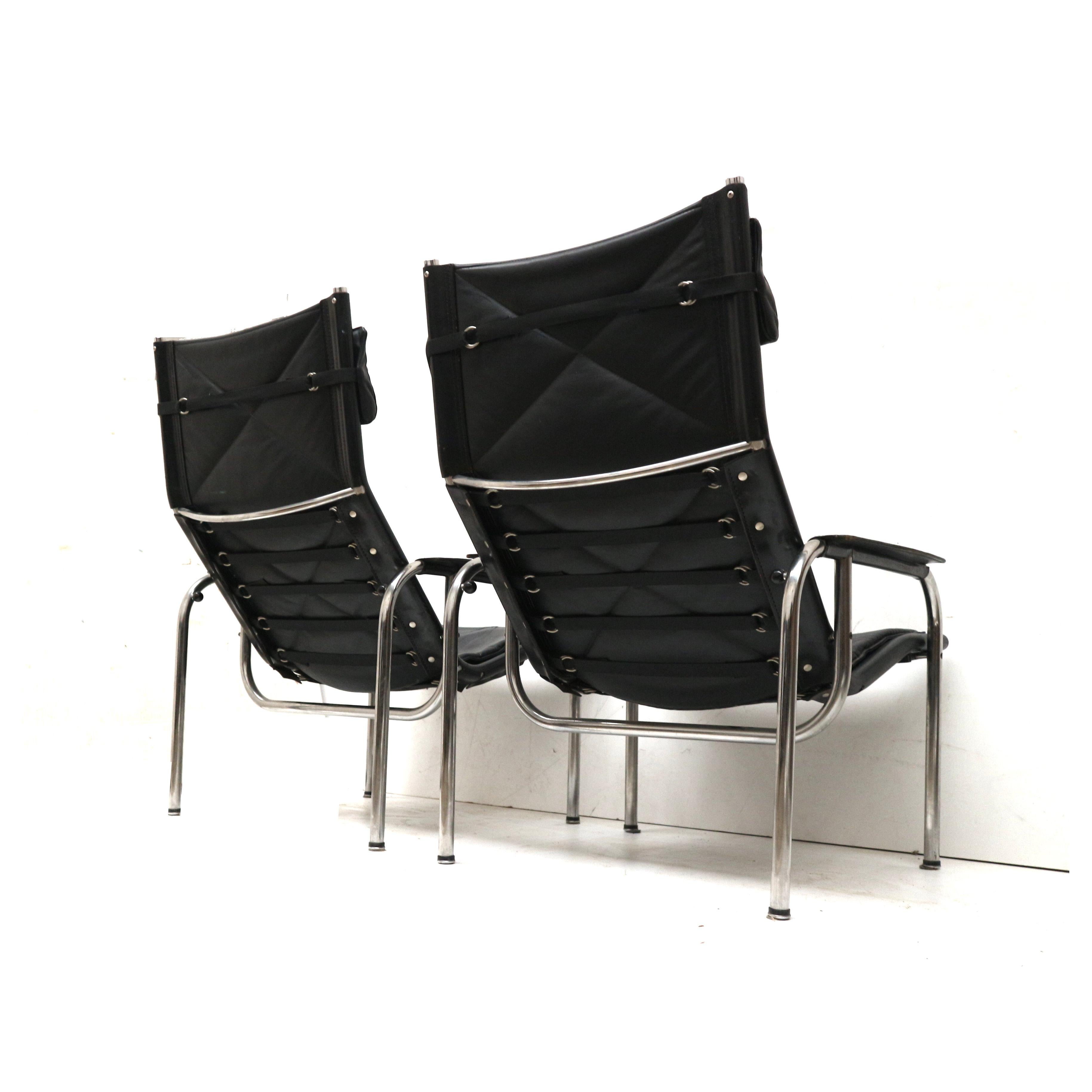 2x Fauteuil vintage en cuir noir de Strässle HE1106 conçu par Hans Eichenberger en vente 9