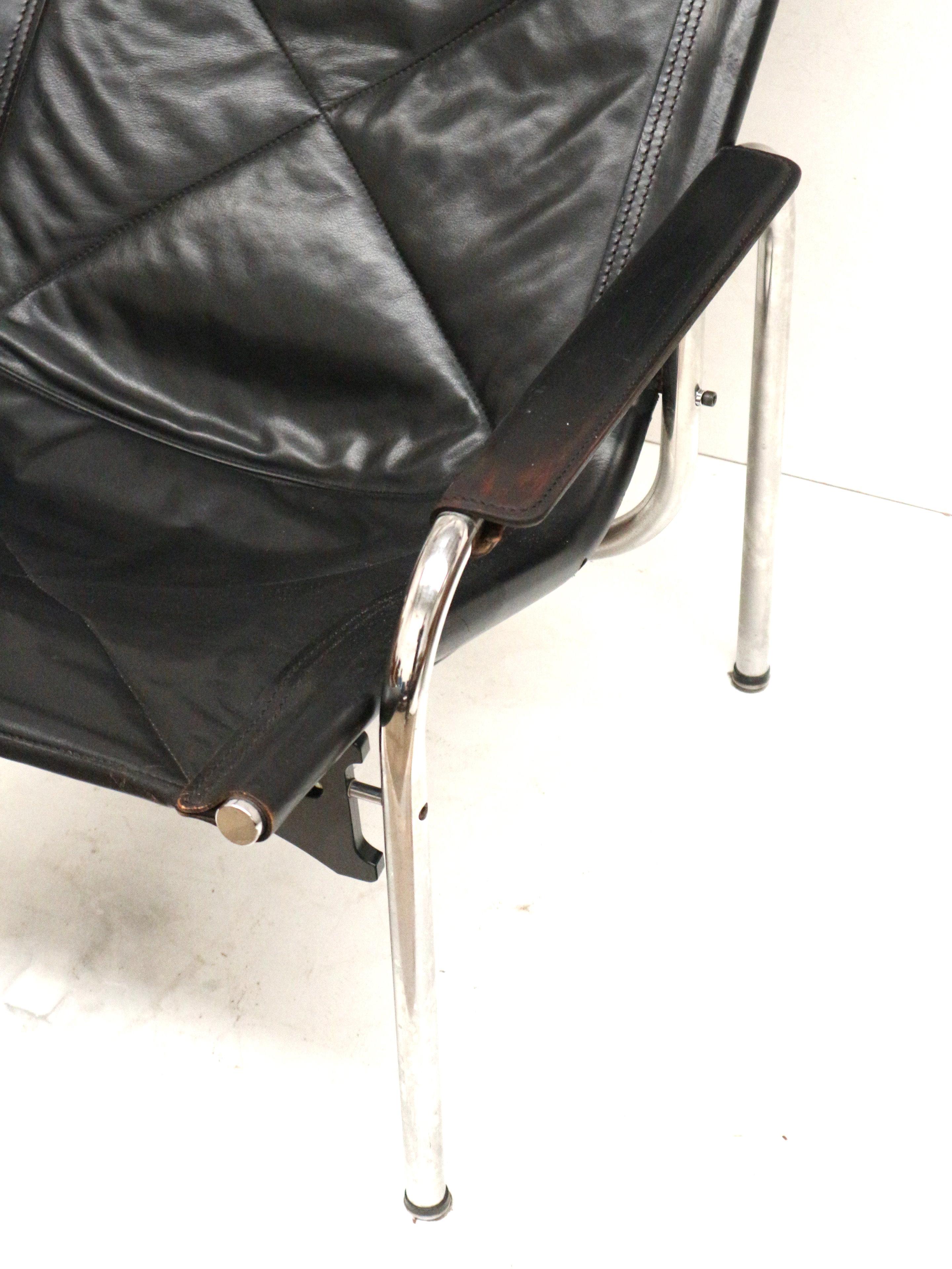 Fin du 20e siècle 2x Fauteuil vintage en cuir noir de Strässle HE1106 conçu par Hans Eichenberger en vente