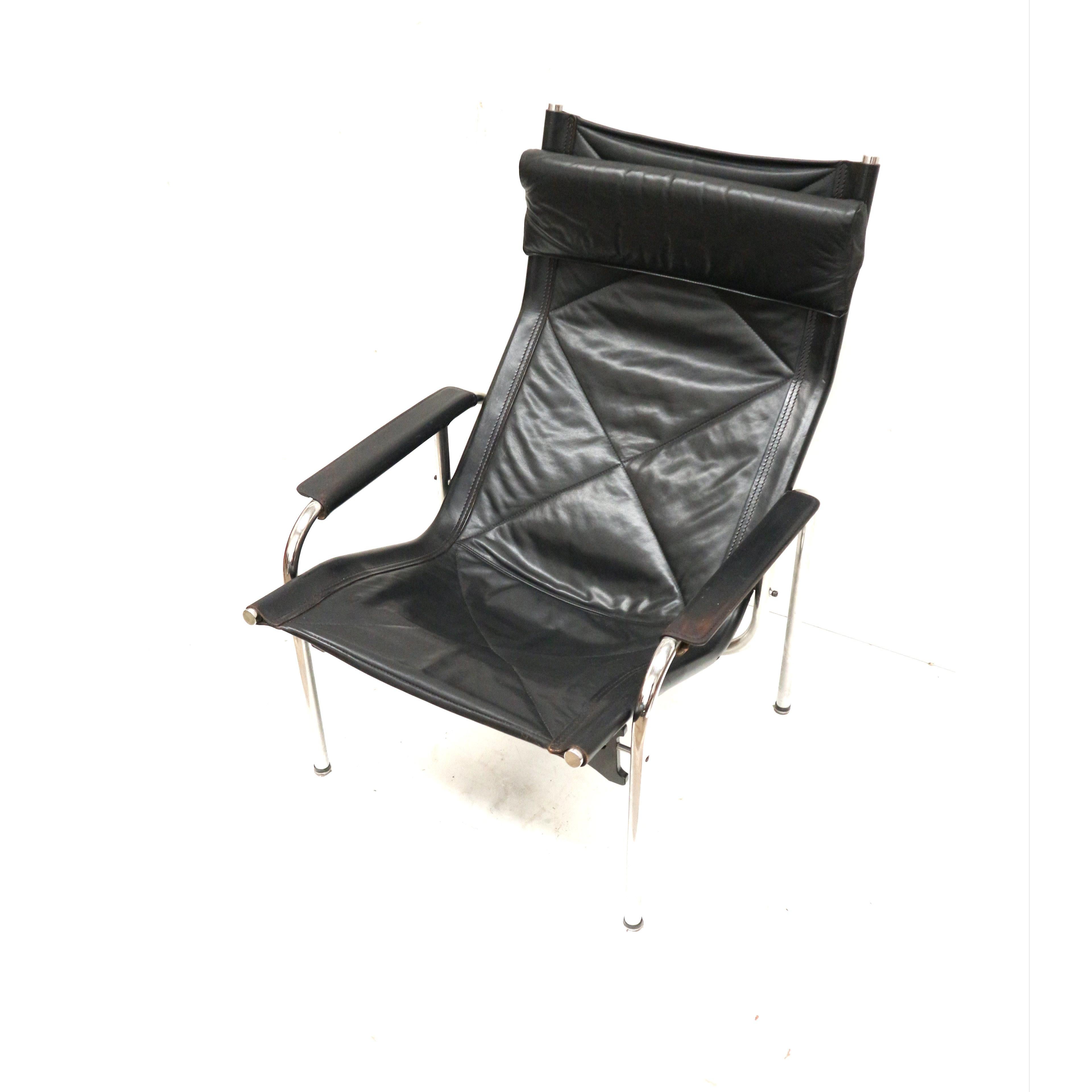 Cuir 2x Fauteuil vintage en cuir noir de Strässle HE1106 conçu par Hans Eichenberger en vente