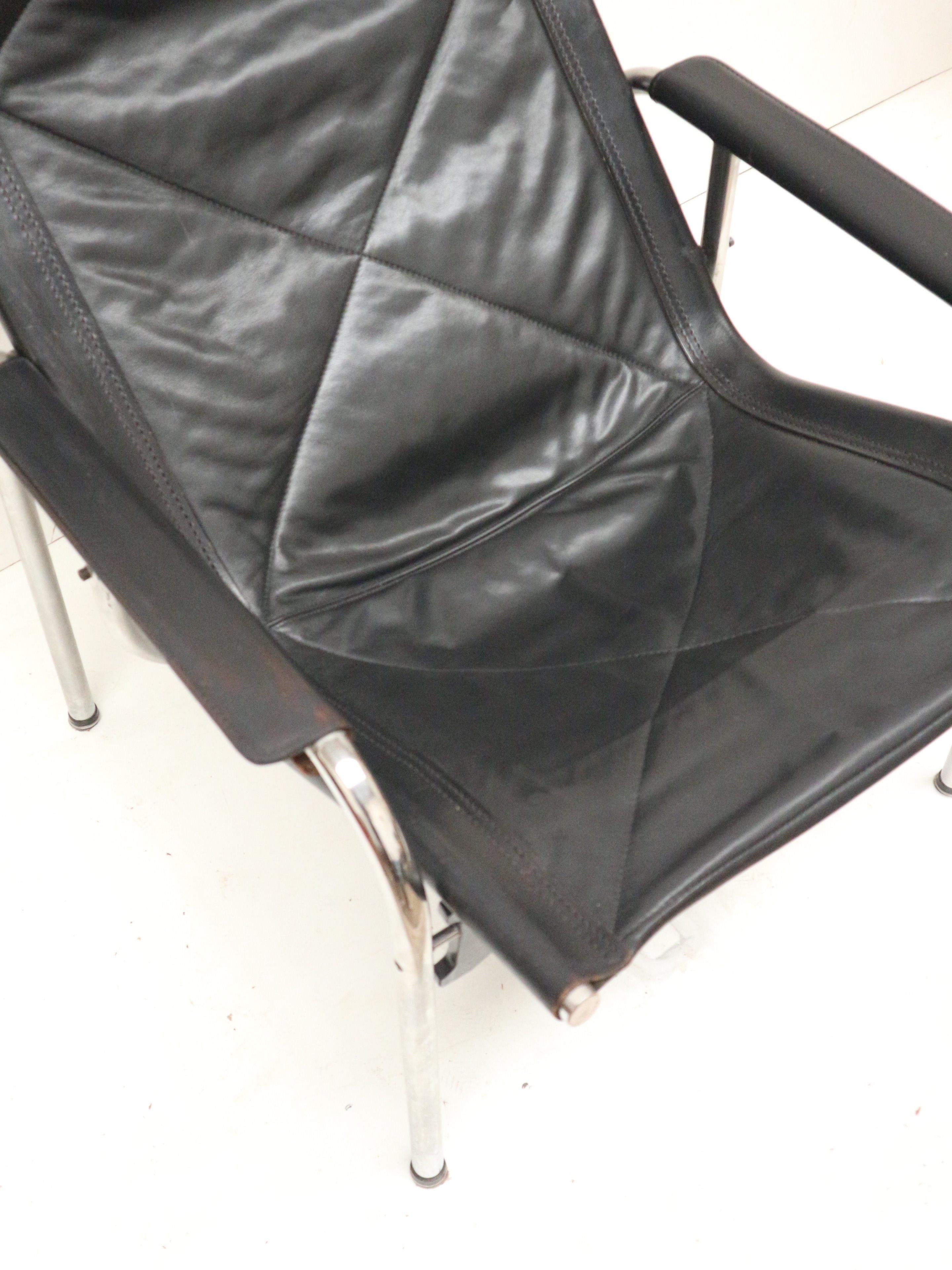 2x Fauteuil vintage en cuir noir de Strässle HE1106 conçu par Hans Eichenberger en vente 1