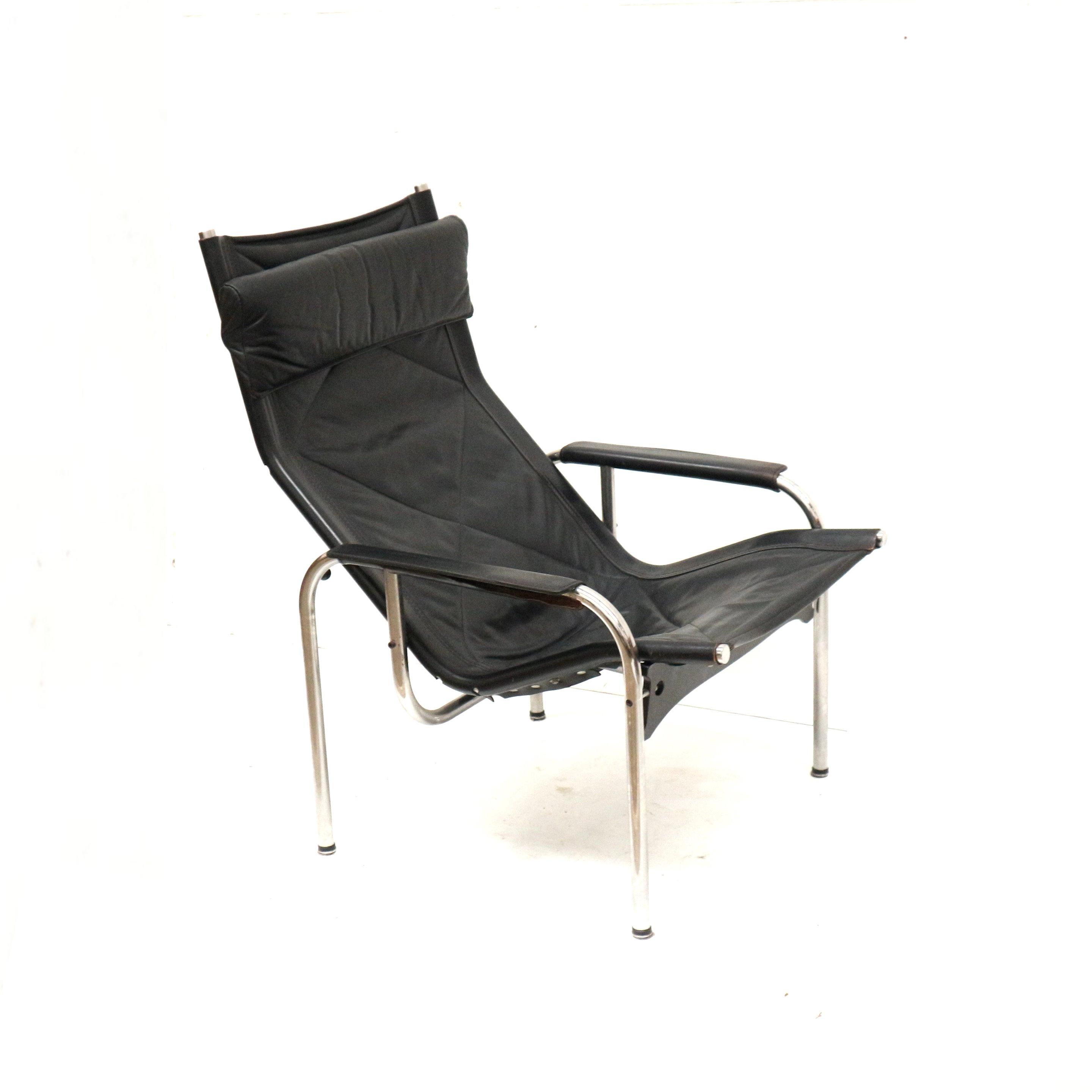 2x Fauteuil vintage en cuir noir de Strässle HE1106 conçu par Hans Eichenberger en vente 2