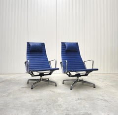 2x Vitra EA124 Lounge Chair by Charles Eames Blue Leather, 1990s