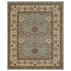 2x10 Blue Hand-Knotted Wool Floral Cartouches Classic Traditional Carpet Rug