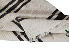 2x10 Ft Vintage Anatolian Narrow Kilim Runner in Cream with Dark Brown Stripes