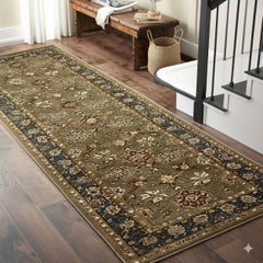 2x10 Gray Hand-Knotted Wool Floral Bordered Field Classic Traditional Carpet Rug