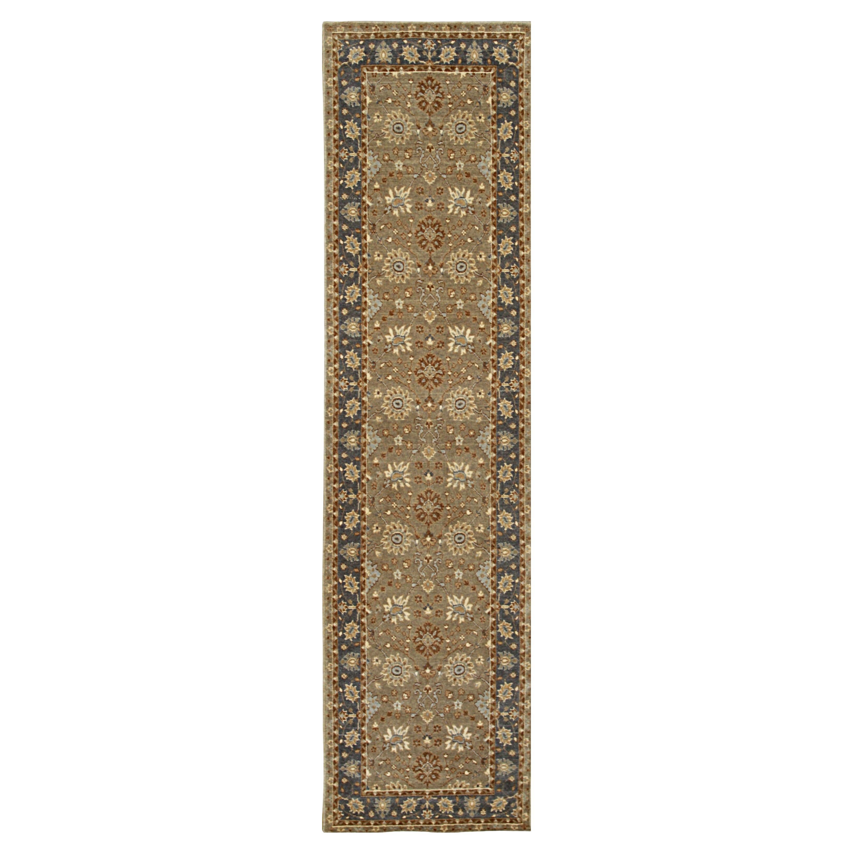 2x10 Gray Hand-Knotted Wool Floral Bordered Field Classic Traditional Carpet Rug