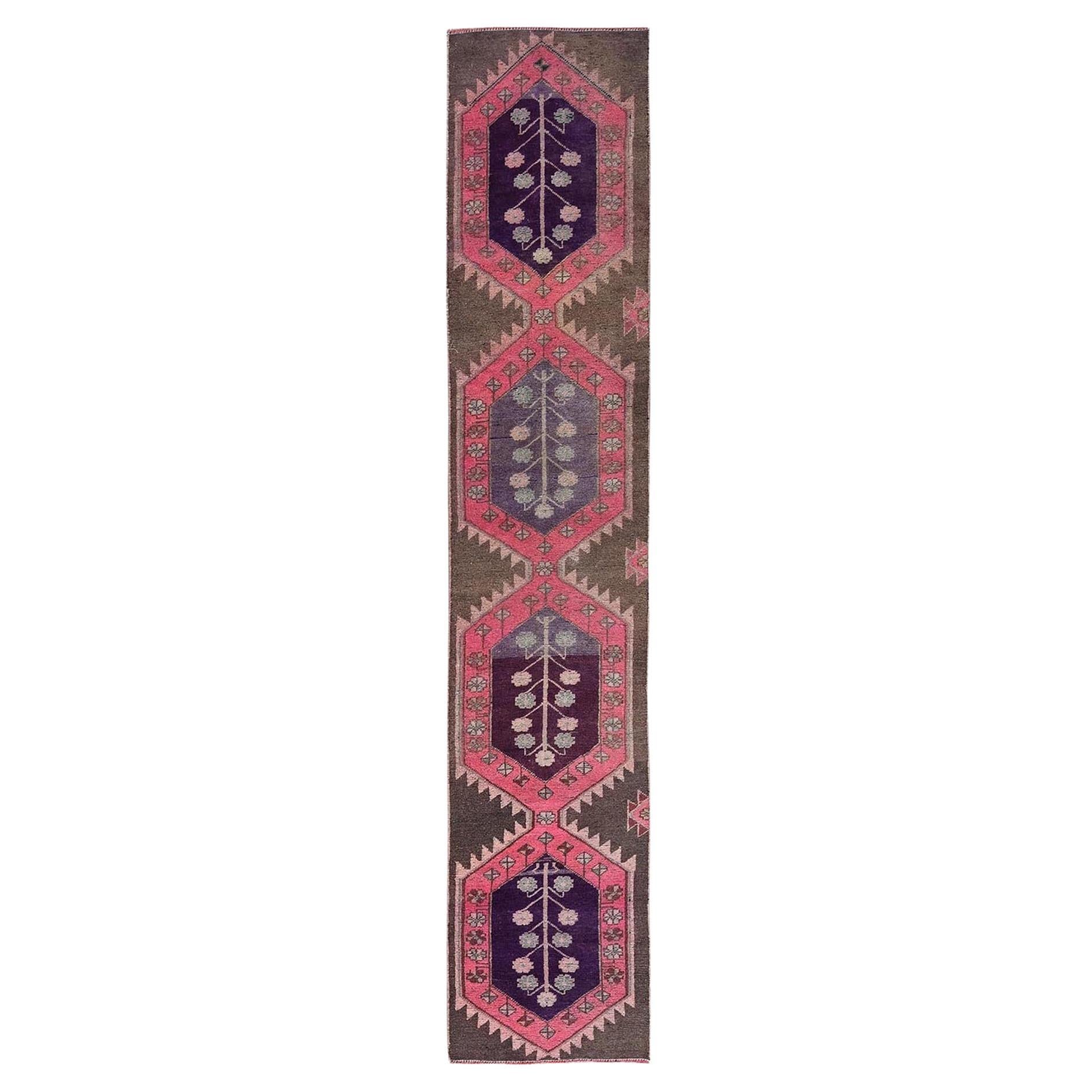 2'x11' Punch Pink Vintage Northwest Persian Hand Knotted Pure Wool Runner Rug