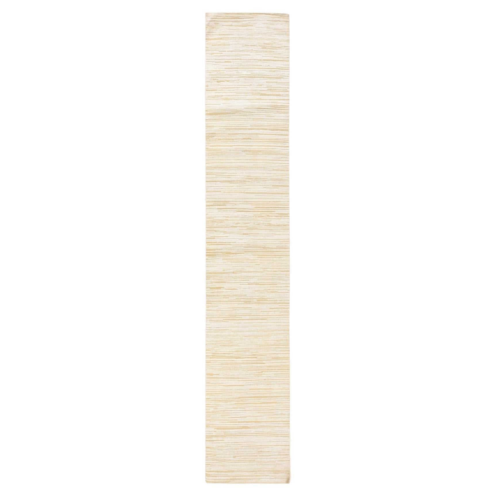 2'x12' Winter White 100% Lana ossidata e testurizzata annodata a mano Runner Rugs in vendita