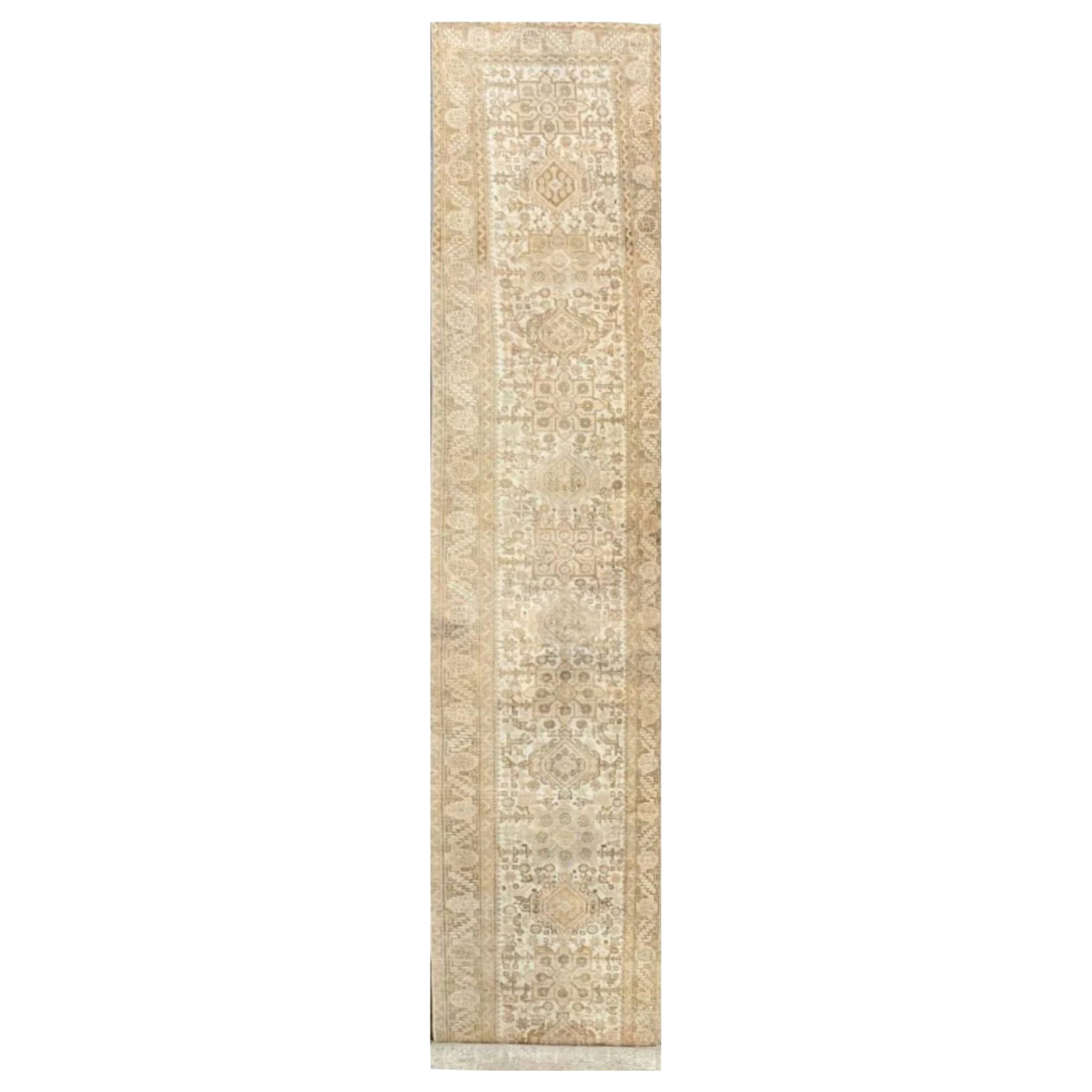 2x13 Hand Knotted Old Karajeh Wool Runner – Geometric Design For Sale