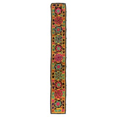 2x14.6 Ft Retro Silk Hand Embroidery Wall Hanging. Yellow Suzani Table Runner