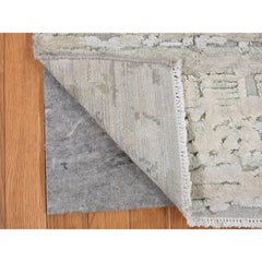 2'x2' Bone White Sample Modern Silk with Wool Hand Knotted Square Rug