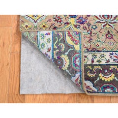 2'x2' Brown, Rajasthan Design, Hand Knotted Wool and Sari Silk Square Rug