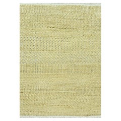 2'x2' Ecru Brown Modern Grass Design Wool and Silk Hand Knotted Sample Rug