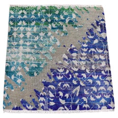 2'x2' Gray Sari Silk With Textured Wool Hand Knotted Oriental Rug