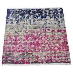 2'x2' Gray Sari Silk With Textured Wool Hand Knotted Oriental Rug