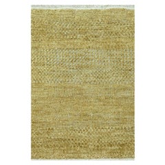 2'x2' Honey Brown Modern Grass Design Wool and Silk Hand Knotted Square Rug