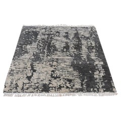 2'x2' Jet Black, Undyed Wool, Hand Knotted, Modern Abstract Sample Mat Rug