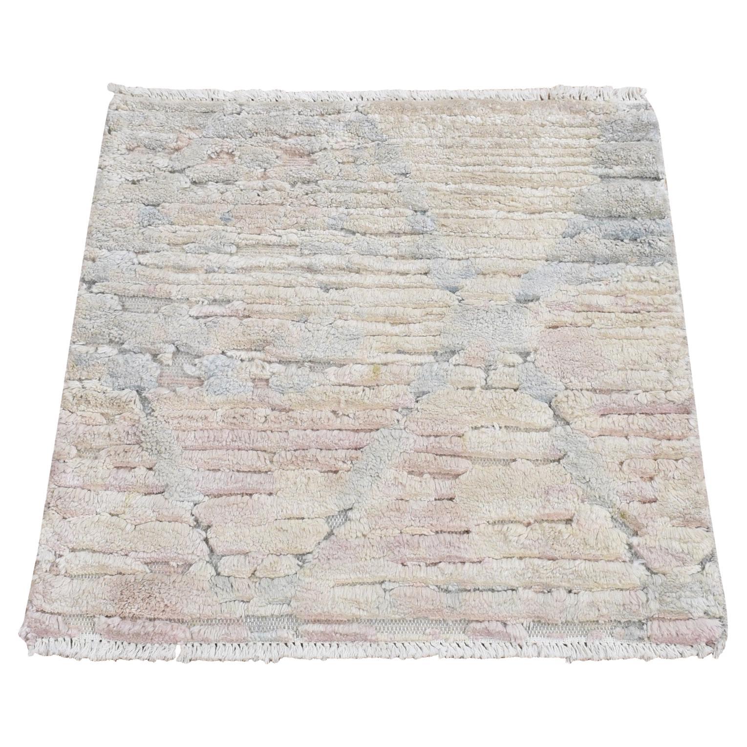 2
x2
 Lace White, Sample Fragment, luxurious Plush, Pure Silk with Wool Rug For Sale